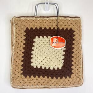 Vintage 70's Granny Square Crochet Purse Ladys Pride Lined Brown Grannycore NWT